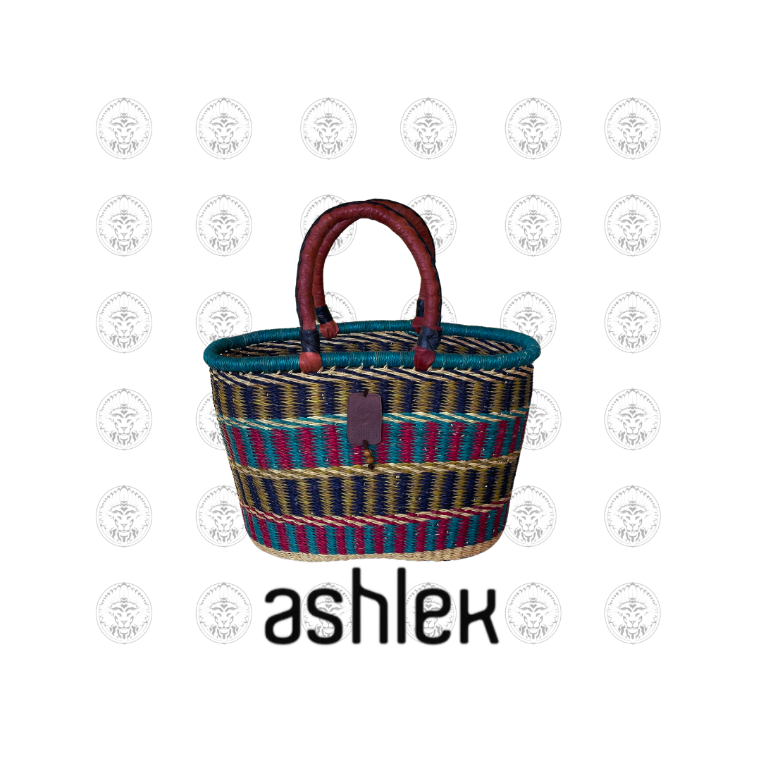 Handmade African Market Basket - Large Hand Woven Shopping Basket - Leather Handle Bin - Rustic Decor Basket - Elephant Grass Tote