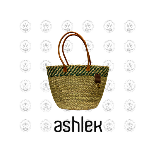 Large Hand Woven Shoulder Purse - Elephant Grass Bag - Versatile Handmade Beach Tote - Leather Handle Tote - Rustic Shoulder Bag