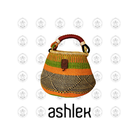 Medium Hand Woven Shopping Basket - Leather Handles Basket - Stylish Shopping Bin - African Woven Basket - Elephant Grass Tote