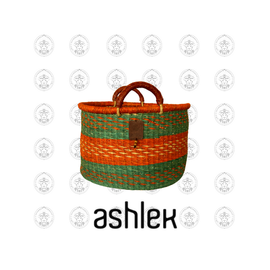 Small Woven Laundry Basket - Handmade Laundry Bin - African Woven Basket - Leather Handles Bin - Stylish Woven Basket - Rustic Home Basket