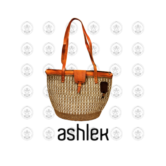 Medium Handwoven Shoulder Purse - African Elephant Grass Handbag - Handwoven Tote Bag - Stylish Shoulder Bag - Leather Shoulder Bag